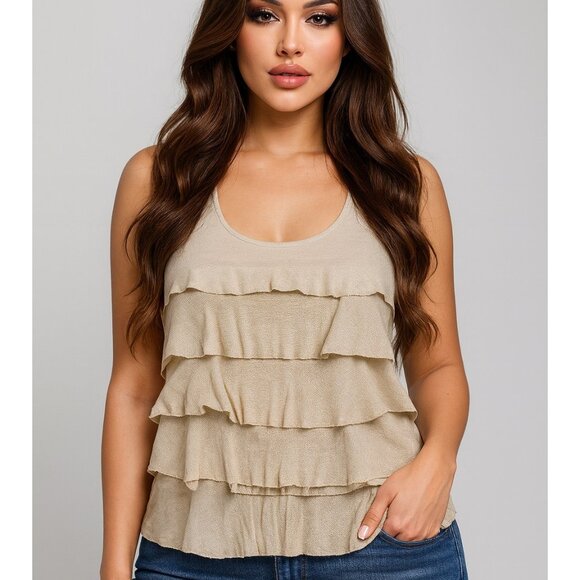 NWOT Chico’s Layered Ruffle Tank Top Gold Metallic Size 2 - Large - Picture 1 of 7